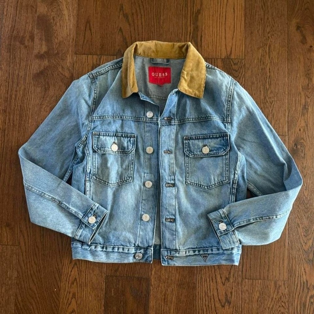 Guess Los Angeles Denim Jacket Corduroy Collar Size S
